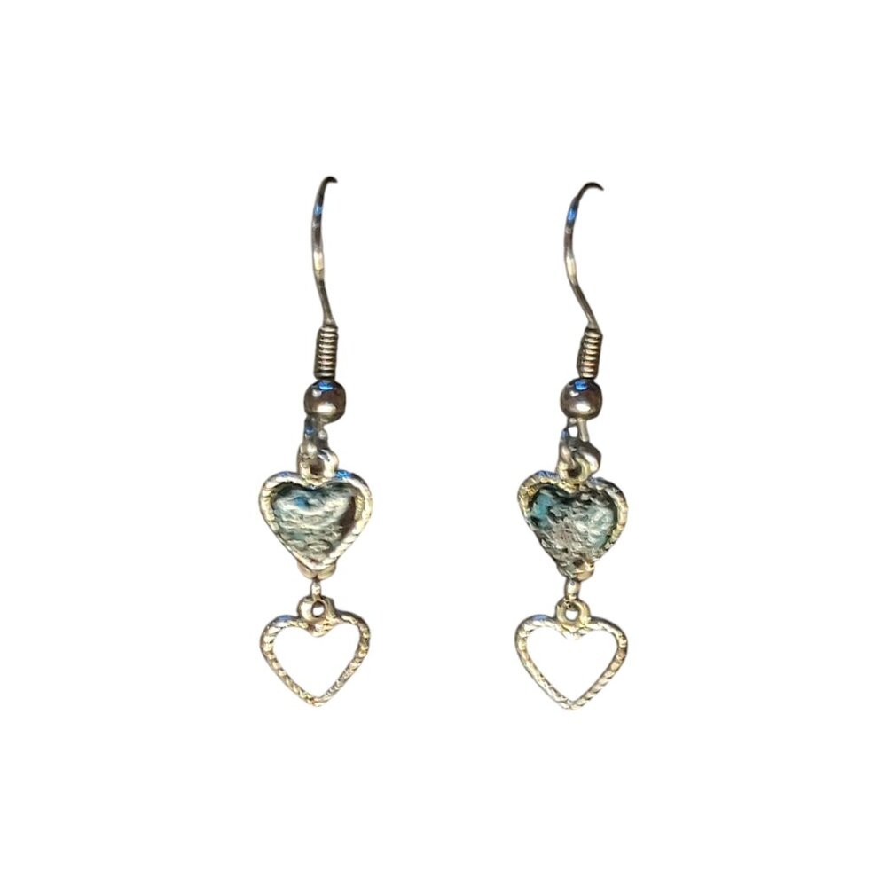 Double Heart Earrings Silver Outline Heart and Black, Blue, Silver Resin Heart